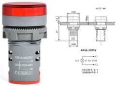 HADEX Voltmetr panelový AD16-22DSV, MP 60-500VAC, červený