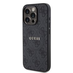 Guess  PU Leather 4G Colored Ring MagSafe Zadní Kryt pro iPhone 15 Pro Black