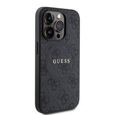 Guess  PU Leather 4G Colored Ring MagSafe Zadní Kryt pro iPhone 15 Pro Black