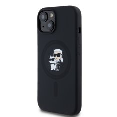 Karl Lagerfeld  Liquid Silicone Karl and Choupette Magsafe Zadní Kryt pro iPhone 14 Black