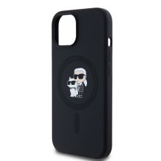 Karl Lagerfeld  Liquid Silicone Karl and Choupette Magsafe Zadní Kryt pro iPhone 14 Black