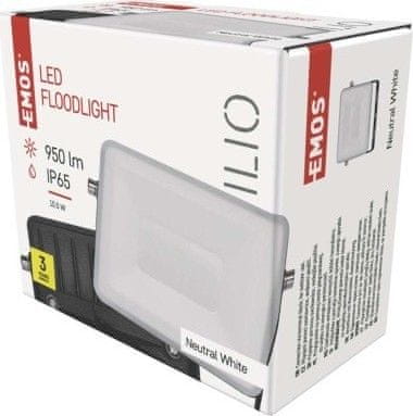 Emos LED reflektor ILIO 10,5W, černý, neutrální bílá