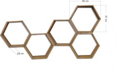 Kalune Design Sada 5 nástěnných polic HEX ořech