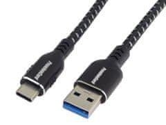 PremiumCord kabel USB-C - USB 3.0 A (USB 3.2 generation 1, 3A, 5Gbit/s), bavlněný oplet, 2m