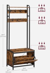 Songmics Předsíňový věšák s botníkem Vasagle Gregor 65 cm hnědo-černý