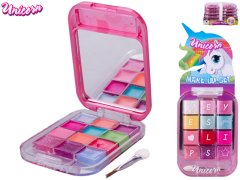 Unicorn make-up paletka se zrcátkem s lesky na rty 6 ks a oč. stíny 6 ks (se zelenou, se žlutou)