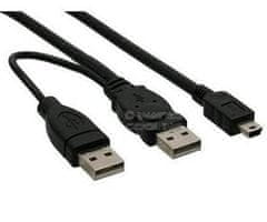 PremiumCord Kabel USB napájecí 2x USB A(M)-miniB(M), 5pin, 0,5m+0,4m