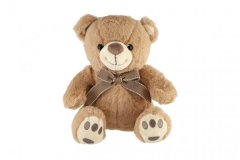 Teddies Medvěd sedící s mašlí plyš 27cm hnědý