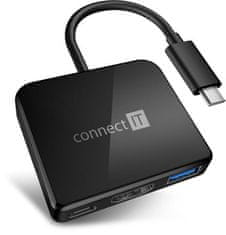 Connect IT USB-C hub, 3v1 (USB-C,USB-A,HDMI), externí, ČERNÝ