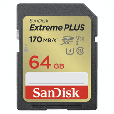 SanDisk Paměťová karta Extreme PLUS SDXC 64GB 170MB/s and 80MB/s, UHS-I, Class 10, U3, V30