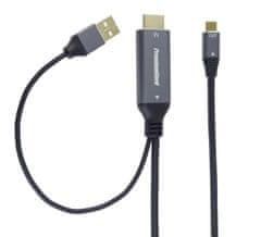 PremiumCord HDMI2.0 na USB-C kabel pro monitory s USB-C konektorem, 4K@60Hz,1080p Aluminium 2m