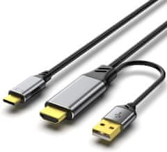 PremiumCord HDMI2.0 na USB-C kabel pro monitory s USB-C konektorem, 4K@60Hz,1080p Aluminium 2m