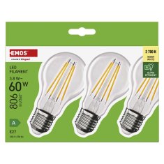 Emos LED žárovka Filament A60 A CLASS/ E27 / 3,8 W (60 W) / 806 lm / teplá bílá