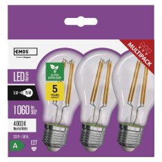 Emos LED žárovka Filament A CLASS A60 / E27 / 5 W (75 W) / 1 060 lm / neutrální bílá