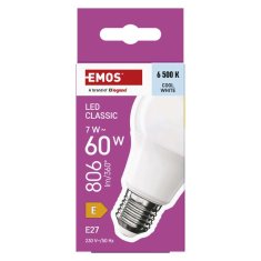 Emos LED žárovka Classic A60 / E27 / 7 W (60 W) / 806 lm / Studená bílá