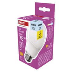 Emos LED žárovka Classic A60 / E27 / 9,5 W (75 W) / 1055 lm / studená bílá