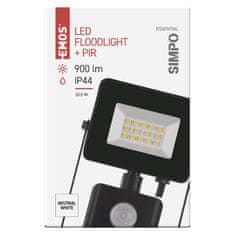 Emos LED reflektor SIMPO s pohybovým čidlem, 10,5 W, černý, neutrální bílá