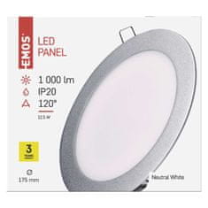 Emos LED podhledové svítidlo PROFI stříbrné, 17,5 cm, 12,5 W, neutrální bílá