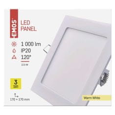 Emos LED podhledové svítidlo PROFI bílé, 17 x 17 cm, 12,5 W, teplá bílá