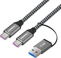 PremiumCord USB-C kabel ( USB 3.2 GEN 2, 5A, 100W, 20Gbit/s ) bavlněný oplet, 2m