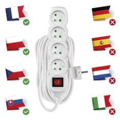 Emos Prodlužovací kabel 10 m / 4 zásuvky / s vypínačem / bílý / PVC / 1 mm2