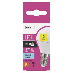 Emos LED žárovka Classic Mini Globe / E14 / 5 W (40 W) / 470 lm / studená bílá