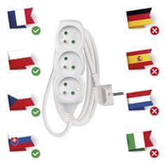 Emos Prodlužovací kabel 1,5 m / 3 zásuvky / bílý / PVC / 1 mm2