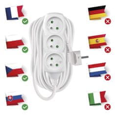 Emos Prodlužovací kabel 10 m / 3 zásuvky / bílý / PVC / 1 mm2