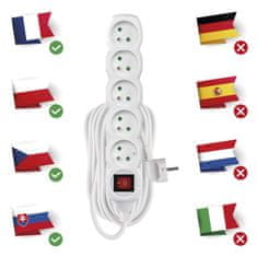 Emos Prodlužovací kabel 10 m / 5 zásuvek / s vypínačem / bílý / PVC / 1 mm2