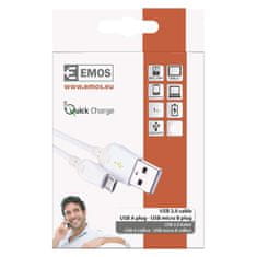 Emos Rychlonabíjecí a datový kabel USB-A 2.0 / micro USB-B 2.0, Quick Charge, 1 m, bílý