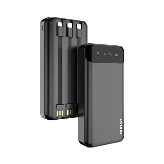 DUDAO K6Pro+ powerbanka 20000mAh se zabudovanými kabely USB-C + microUSB + Lightning Černá