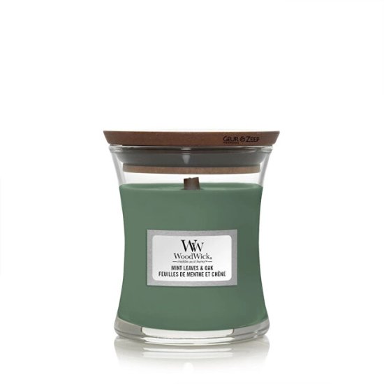 Woodwick Vonná svíčka váza malá Mint Leaves & Oak 85 g