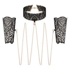 Rosy Gold Rosy Gold Lace Cuffs and Collar (Black), obojek s náramky