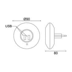 ACA ACA Lighting LED noční lampička do zásuvky 1W 4000K s 2 USB porty, světelným senzorem a vypínačem bílá plast 230V IP20 SF78LED