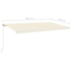 Vidaxl Ručně zatahovací markýza s LED světlem 600 x 300 cm krémová