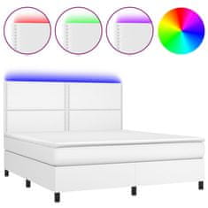 Vidaxl Box spring postel s matrací a LED bílá 160x200 cm umělá kůže