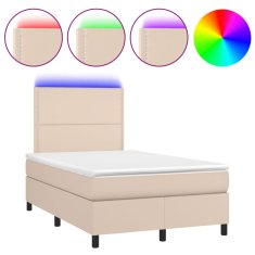 Vidaxl Box spring postel matrace a LED cappuccino 120x200cm umělá kůže