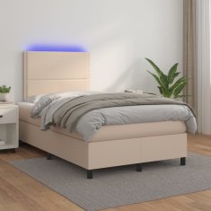 Vidaxl Box spring postel matrace a LED cappuccino 120x200cm umělá kůže