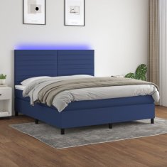 Vidaxl Box spring postel s matrací a LED modrá 180x200 cm textil