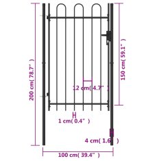 Vidaxl Zahradní branka s obloukem ocelová 1 x 1,5 m černá