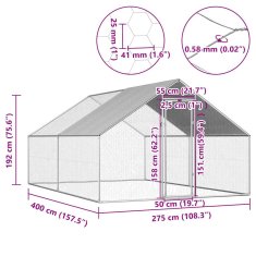 Vidaxl Venkovní klec pro kuřata 2,75 x 4 x 1,92 m pozinkovaná ocel