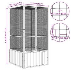 Vidaxl Ptačí klec šedá 111 x 107 x 211,5 cm pozinkovaná ocel