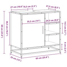 Vidaxl Koupelnová skříňka pod umyvadlo kouřový dub 65x33x60cm kompozit