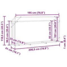 Vidaxl Stojan na palivové dřevo s krytem 200,5x41x110,5 cm