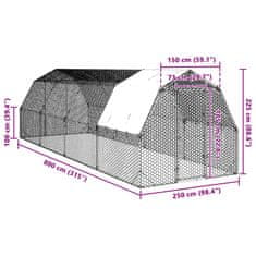 Vidaxl Výběh pro slepice se střechou 2,5x8x2,25 m pozinkovaná ocel