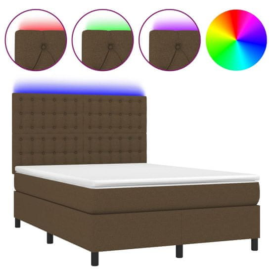 Vidaxl Box spring postel s matrací a LED tmavě hnědá 140x200 cm textil