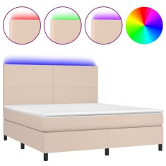 Vidaxl Box spring postel matrace a LED cappuccino 160x200cm umělá kůže