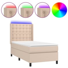 Vidaxl Box spring postel matrace a LED cappuccino 100x200cm umělá kůže