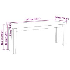 Vidaxl Lavice 110 cm z masivního dřeva a gumy