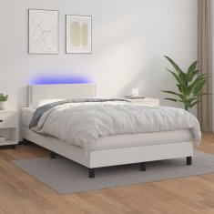 Vidaxl Box spring postel s matrací a LED bílá 120x200 cm umělá kůže